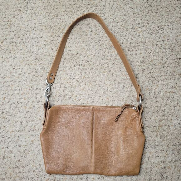 HOBO International Camel Brown Pebbled Leather Center Seam Shoulder Bag Purse - Picture 2 of 9